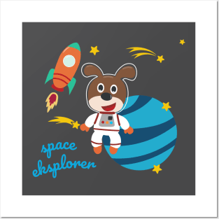 Space bear or astronaut in a space suit with cartoon style Posters and Art